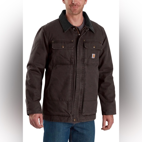 Carhartt Brown Full Swing Relaxed Fit Washed Duck Insulated Traditional Coat S